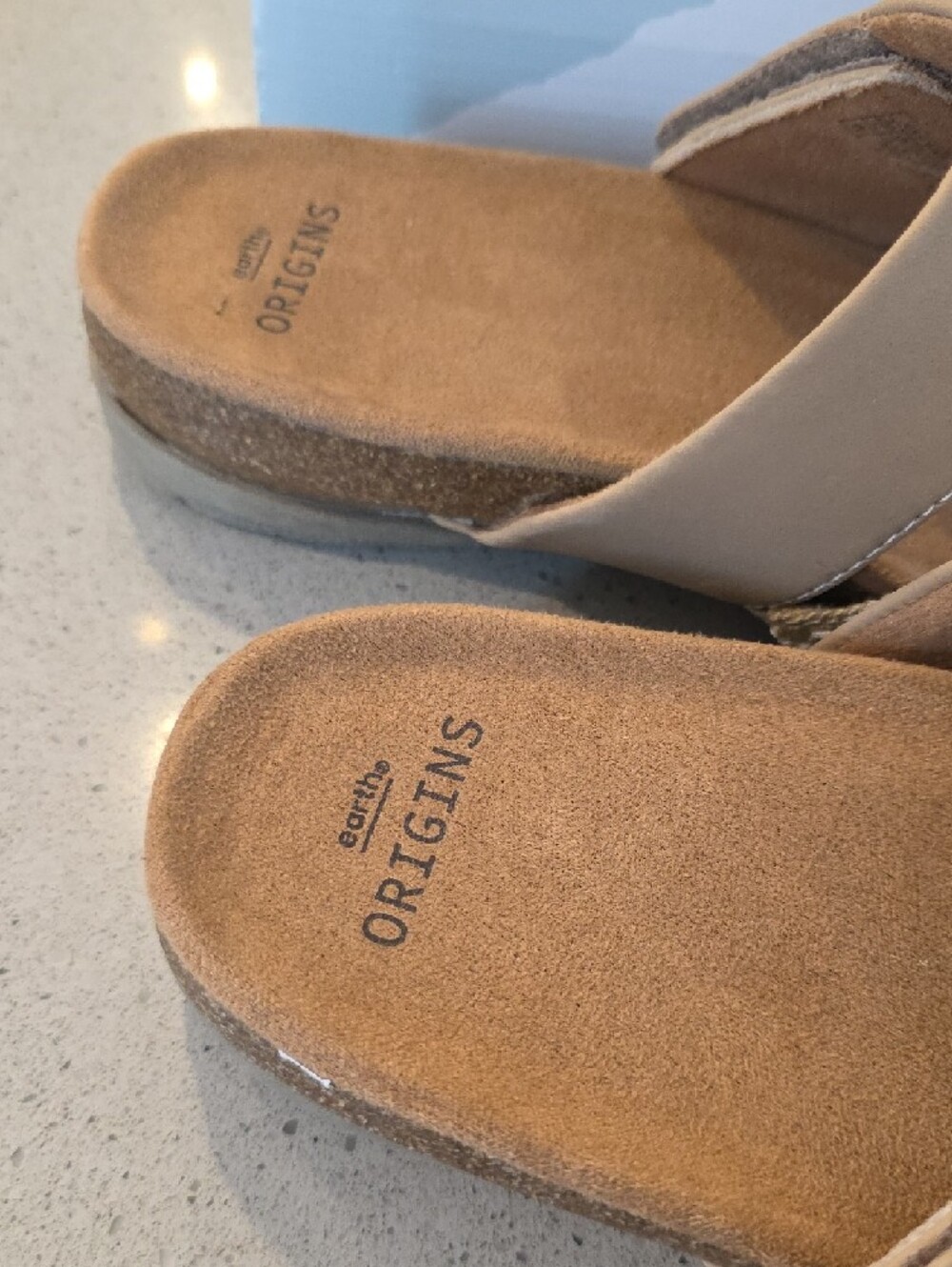 Earth Origins Taupe Beige Braided-Strap Slide Sandals - Picture 2 of 4